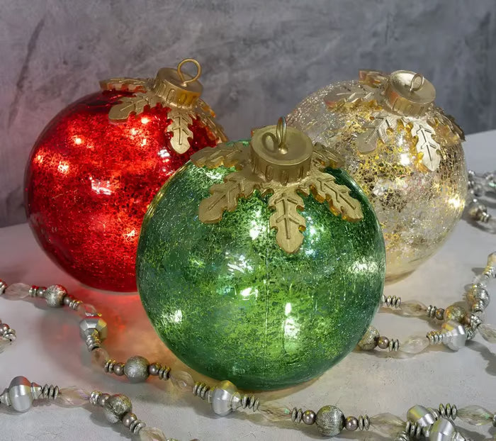 50,000+ Sales! 🎅 Best-Seller Shiny Glass Table Christmas Decorations | 3-Piece Set 🔔✨