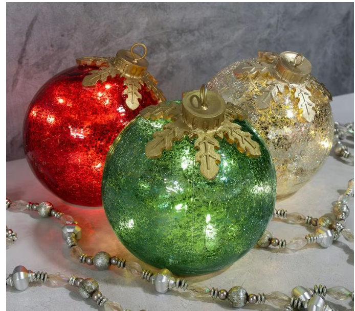 50,000+ Sales! 🎅 Best-Seller Shiny Glass Table Christmas Decorations | 3-Piece Set 🔔✨