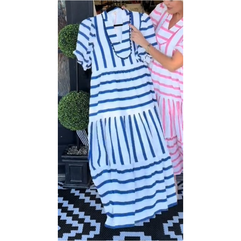 🌟2025 New Arrival🌟Striped V-Neck Flowy Midi Dress