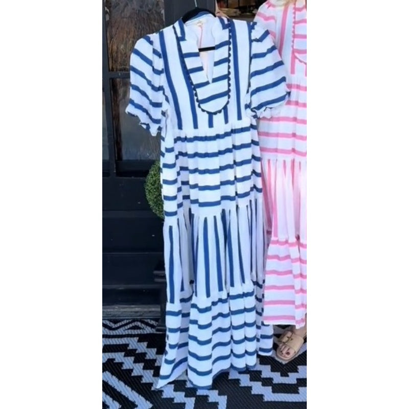 🌟2025 New Arrival🌟Striped V-Neck Flowy Midi Dress