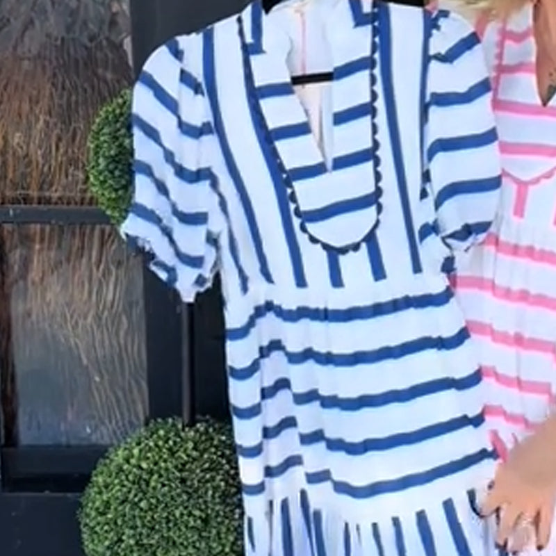 🌟2025 New Arrival🌟Striped V-Neck Flowy Midi Dress