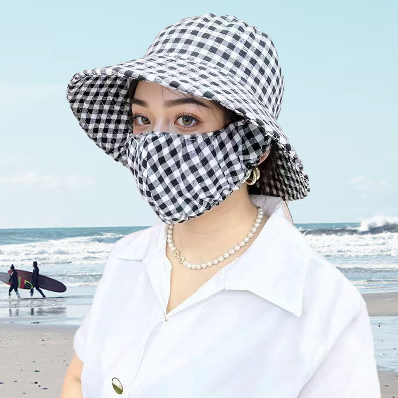 ⏳ Limited time 50% off! 💥Floral Large Brimmed Sun Hat with Mask(The more you buy, the higher the discount)