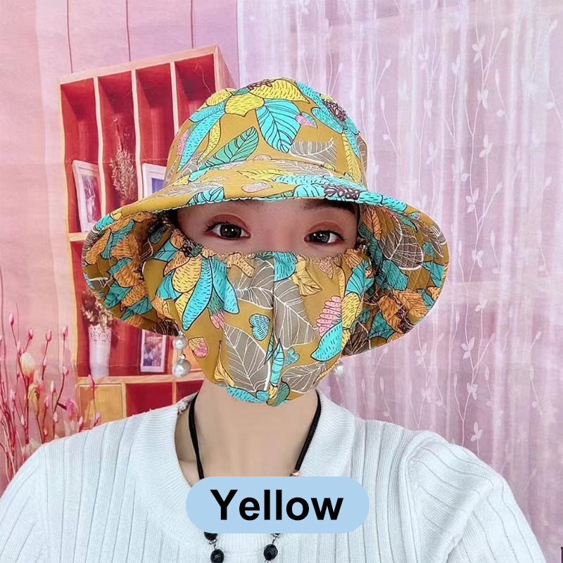 ⏳ Limited time 50% off! 💥Floral Large Brimmed Sun Hat with Mask(The more you buy, the higher the discount)