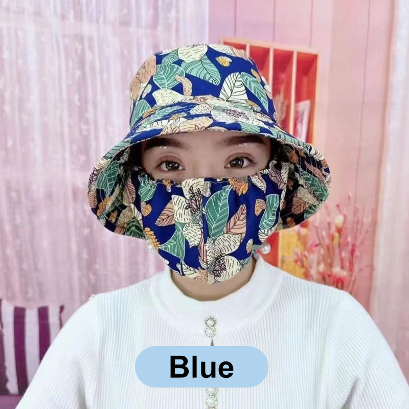 ⏳ Limited time 50% off! 💥Floral Large Brimmed Sun Hat with Mask(The more you buy, the higher the discount)