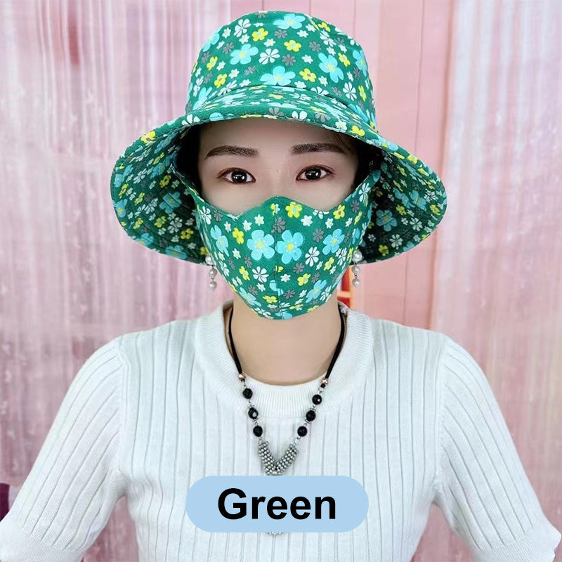 ⏳ Limited time 50% off! 💥Floral Large Brimmed Sun Hat with Mask(The more you buy, the higher the discount)