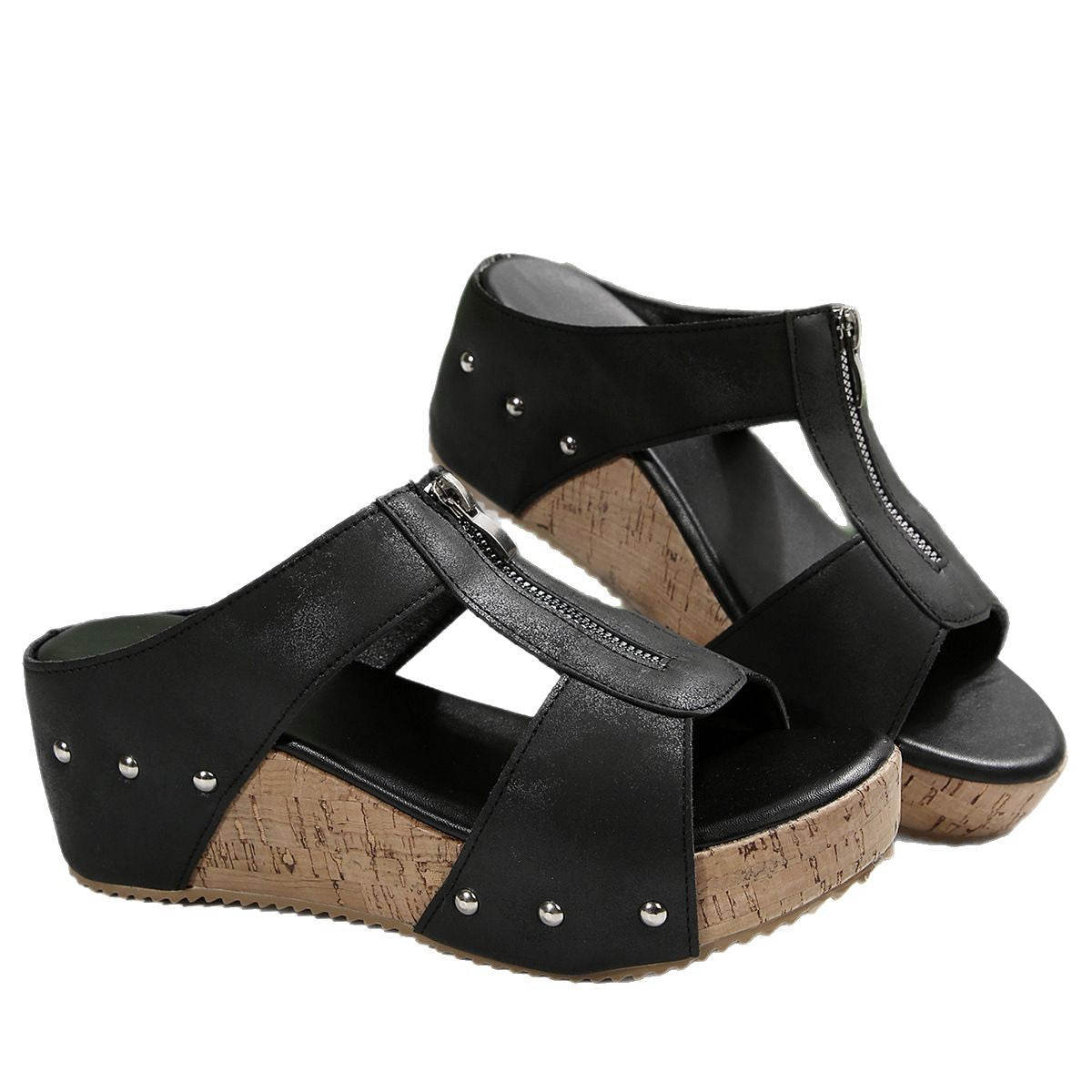 🔥Hot Sale🔥Women's Fashion Rivet Wedge Fish Mouth Thick Bottom Sandals