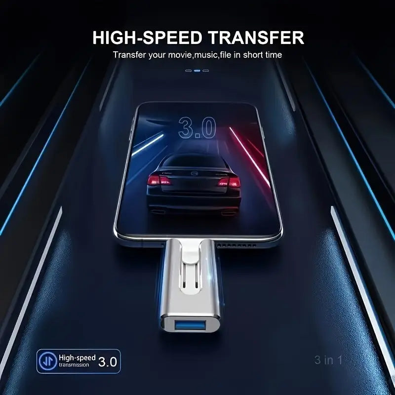 64GB Micro USB + MFi Certified Lightning + 8 Pin + USB 3.0 ⚡4 in1 Flash Drive for iPhone/iPad/Android/PC⚡
