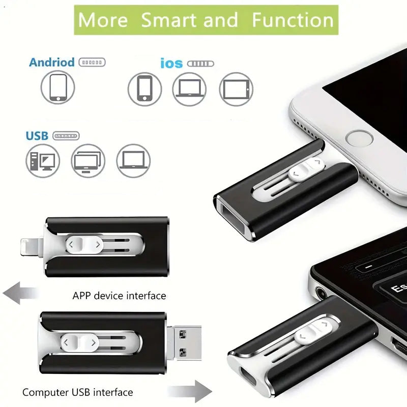 64GB Micro USB + MFi Certified Lightning + 8 Pin + USB 3.0 ⚡4 in1 Flash Drive for iPhone/iPad/Android/PC⚡