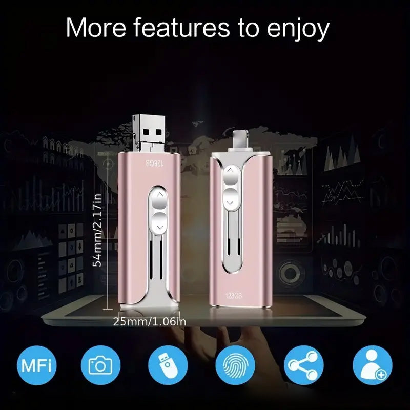 64GB Micro USB + MFi Certified Lightning + 8 Pin + USB 3.0 ⚡4 in1 Flash Drive for iPhone/iPad/Android/PC⚡