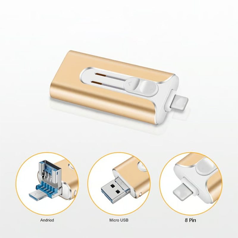 64GB Micro USB + MFi Certified Lightning + 8 Pin + USB 3.0 ⚡4 in1 Flash Drive for iPhone/iPad/Android/PC⚡