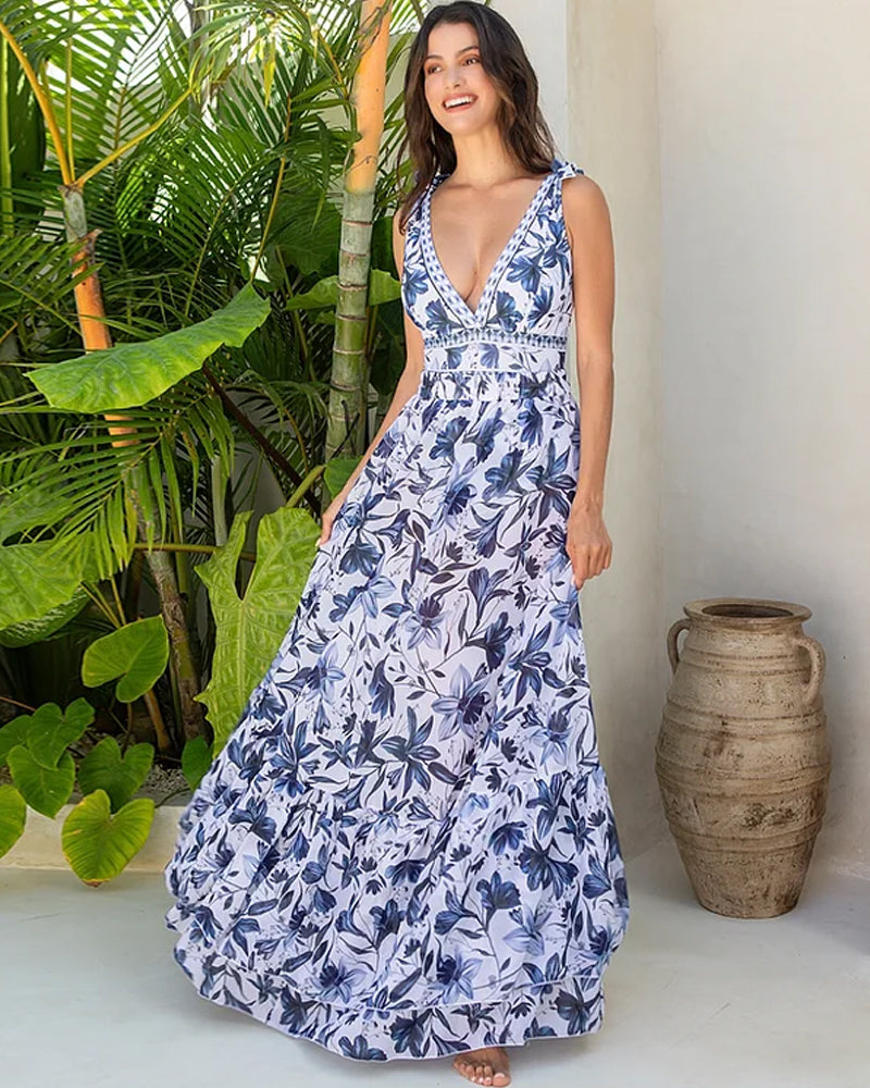 š„ Special Sale 49% OFFš©±V Neck Lace Up Printed One Piece Swimsuit and Skirt
