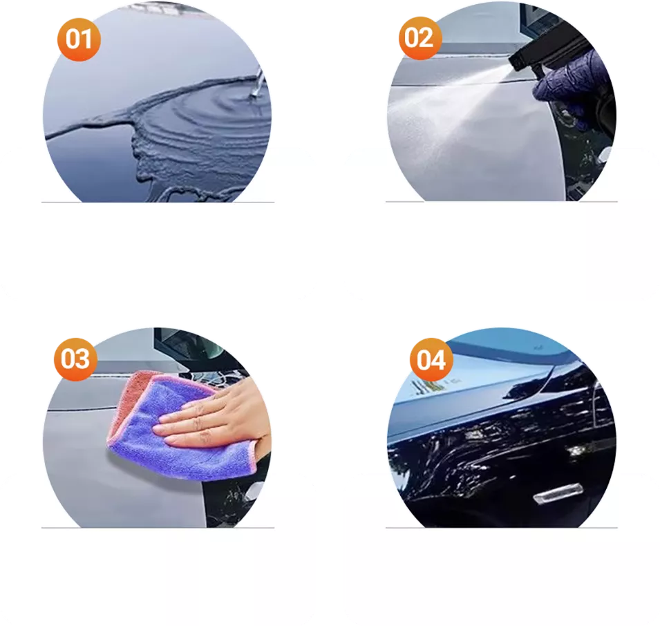 Four steps for applying Zasurent car coating spray