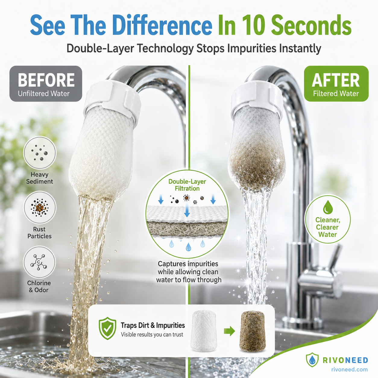 ⏰60%OFF⚡50K+ SOLD!💥Anti-Splash Kitchen Faucet Cotton Filter for Sediment & Rust Removal