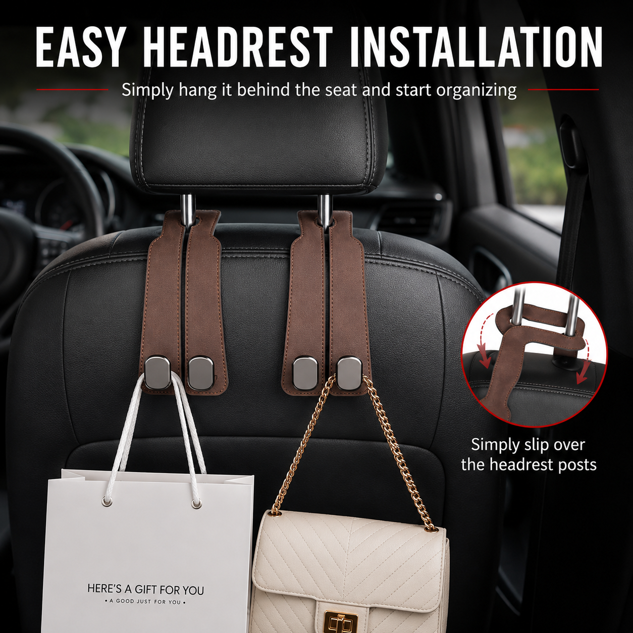Tired of shopping bags rolling around your boot? 🚗 Grab our stylish seat hooks – 10-second install, zero clutter.