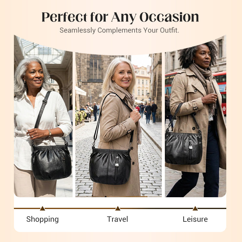 🔥Casual Pleated Bucket Soft Leather Handbag Shoulder Bag