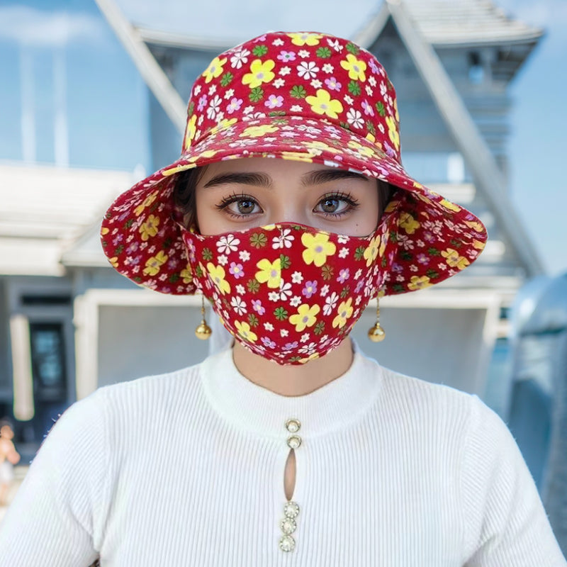 ⏳ Limited time 50% off! 💥Floral Large Brimmed Sun Hat with Mask（The more you buy, the higher the discount）