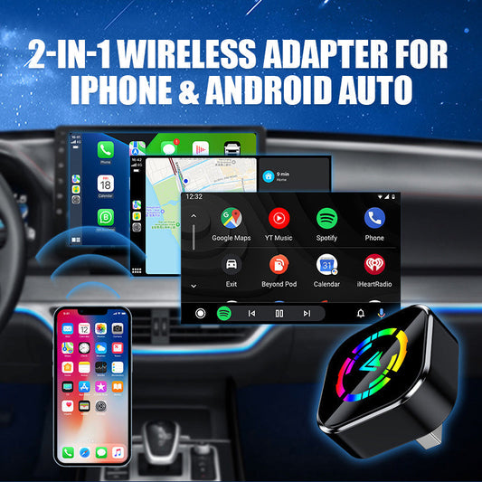 📱60% OFF NOW! 🔥【Plug and Play! Wireless Connection 🔥 2-in-1 Wireless Adapter - iPhone & Android Auto, turn your car into a smart cinema in seconds】