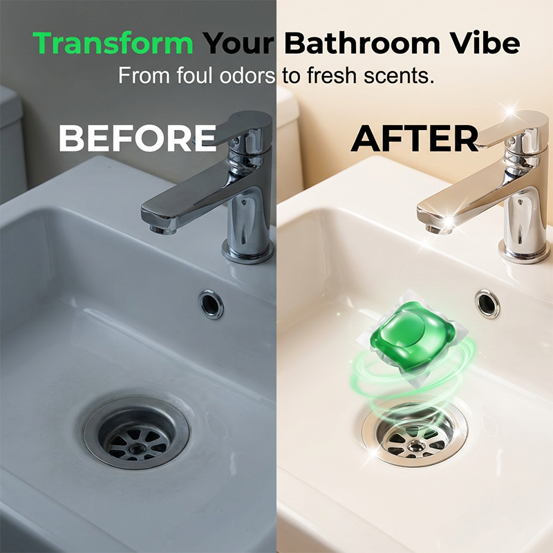 Before after drain deodorizing illustration